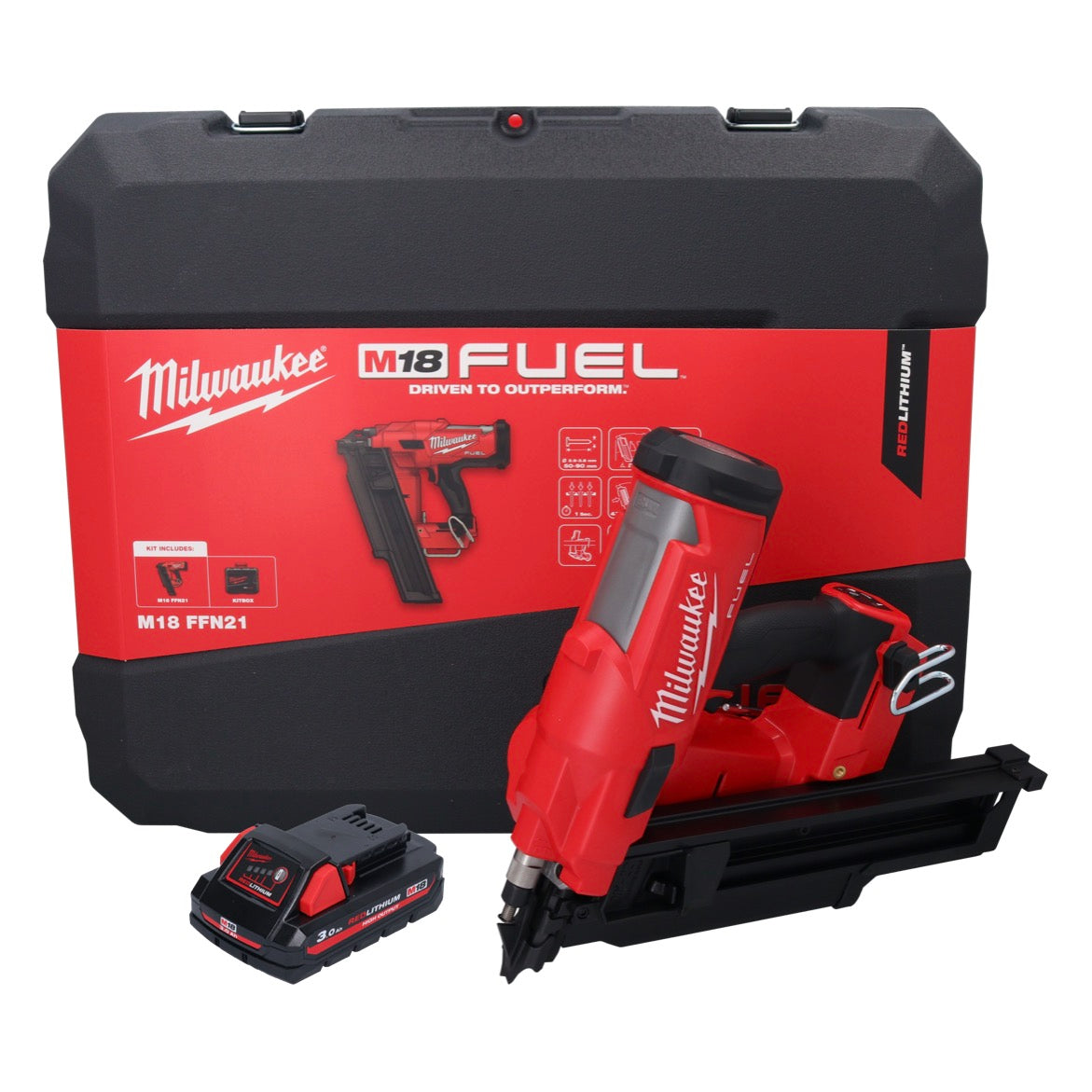 Cloueur à batterie Milwaukee M18 FFN21-301C 18 V 50 - 90 mm sans balais + 1x batterie 3,0 Ah + coffret - sans chargeur