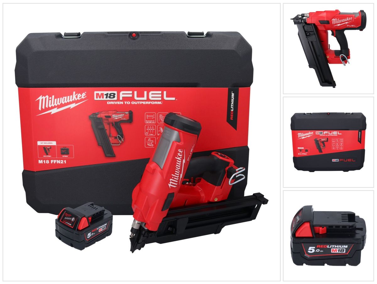 Cloueur à batterie Milwaukee M18 FFN21-501C 18 V 50 - 90 mm sans balais + 1x batterie 5,0 Ah + coffret - sans chargeur