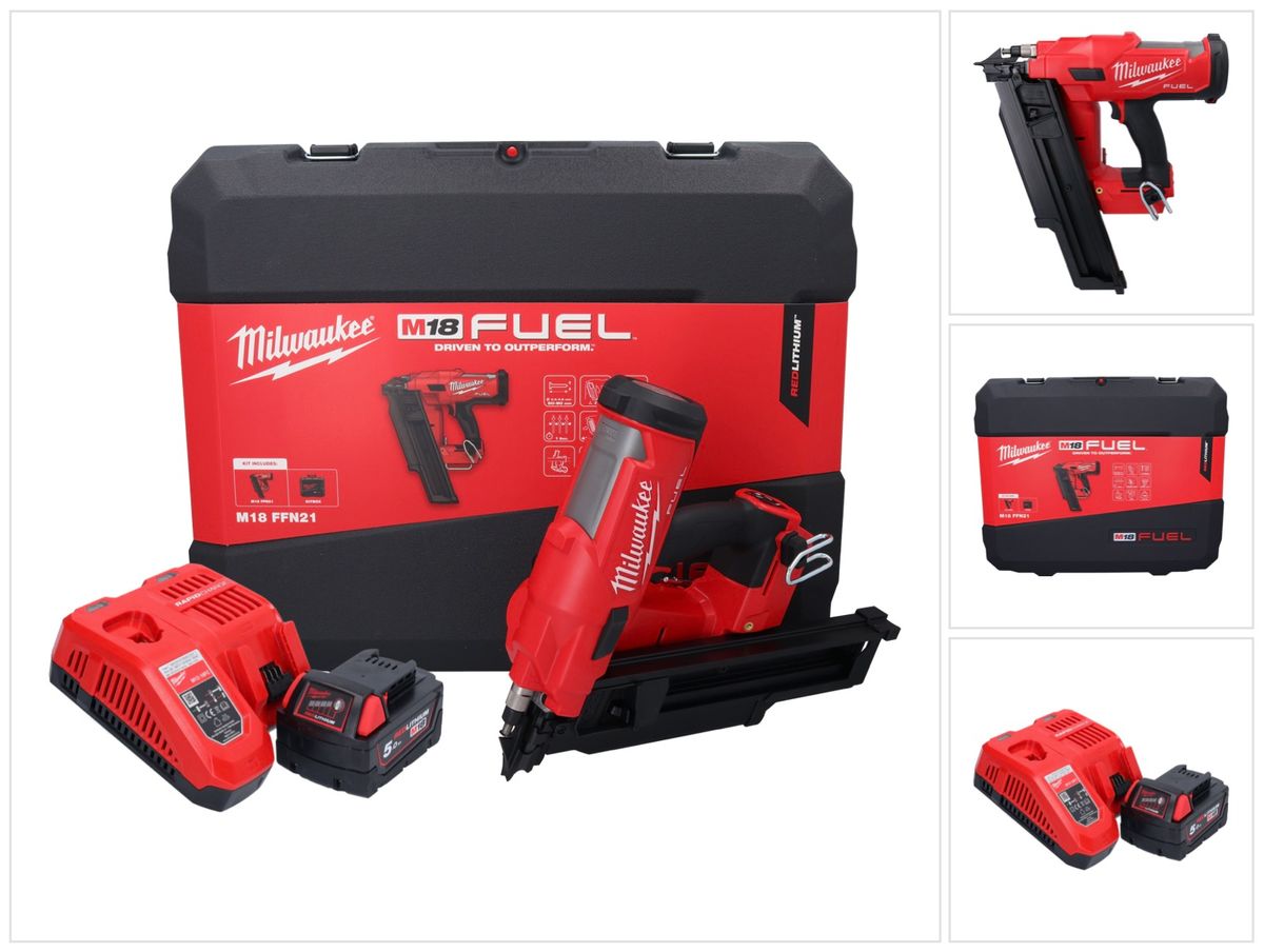 Milwaukee M18 FFN21-501C Akku Nagler 18 V 50 - 90 mm Brushless + 1x Akku 5,0 Ah + Ladegerät + Koffer