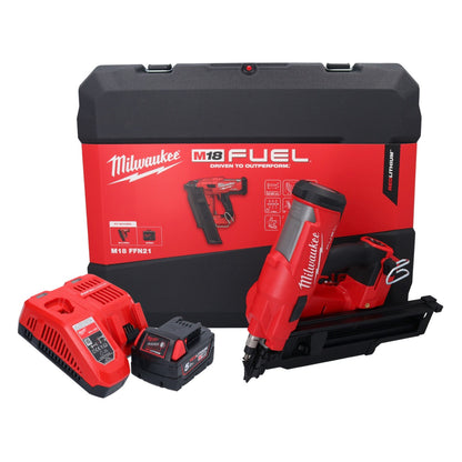 Cloueur à batterie Milwaukee M18 FFN21-501C 18 V 50 - 90 mm sans balais + 1x batterie 5,0 Ah + chargeur + coffret