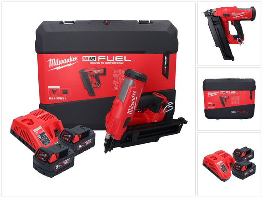 Cloueur à batterie Milwaukee M18 FFN21-502C 18 V 50 - 90 mm sans balais + 2x batteries 5,0 Ah + chargeur + coffret