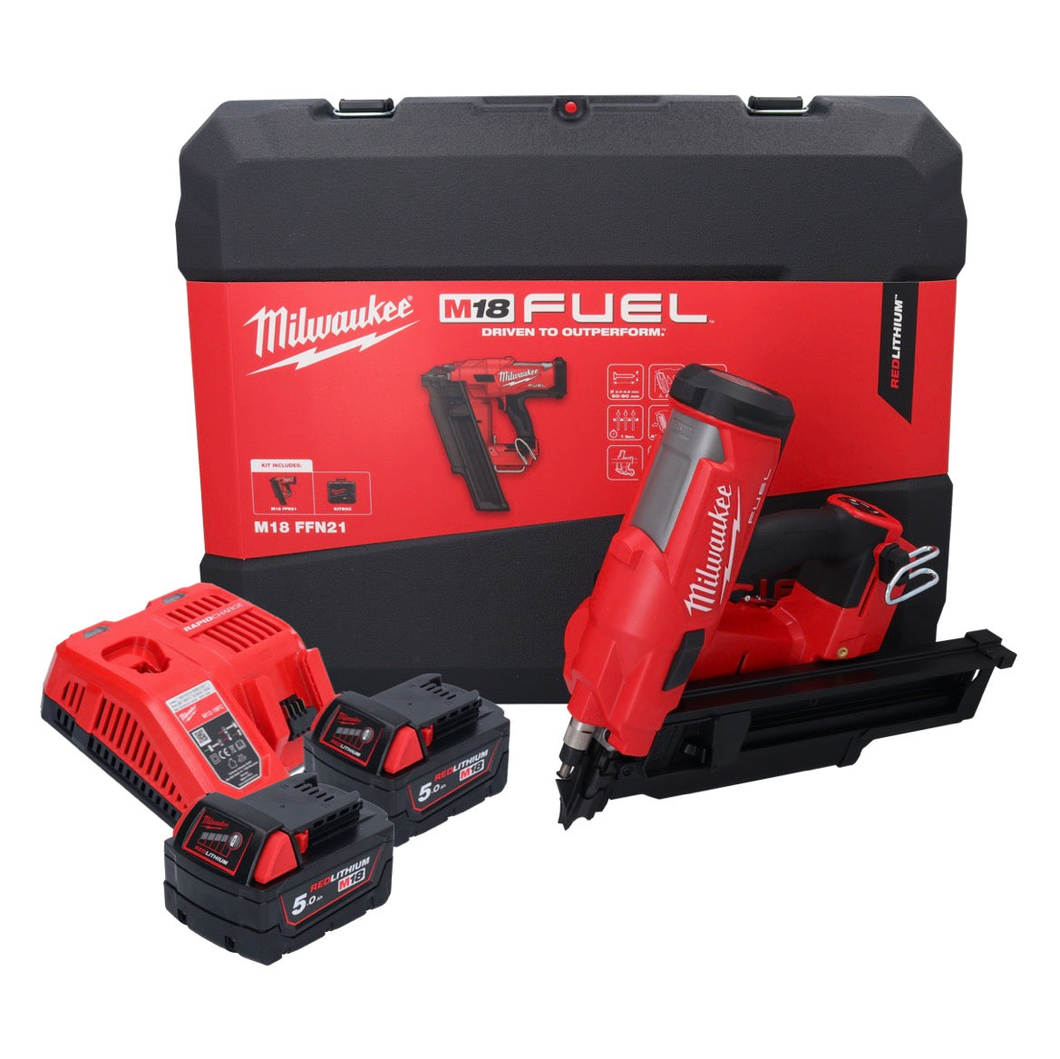 Milwaukee M18 FFN21-502C Akku Nagler 18 V 50 - 90 mm Brushless + 2x Akku 5,0 Ah + Ladegerät + Koffer