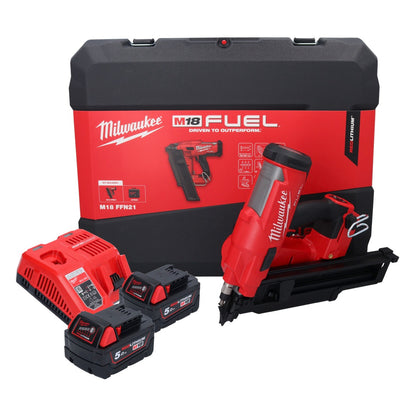 Cloueur à batterie Milwaukee M18 FFN21-502C 18 V 50 - 90 mm sans balais + 2x batteries 5,0 Ah + chargeur + coffret