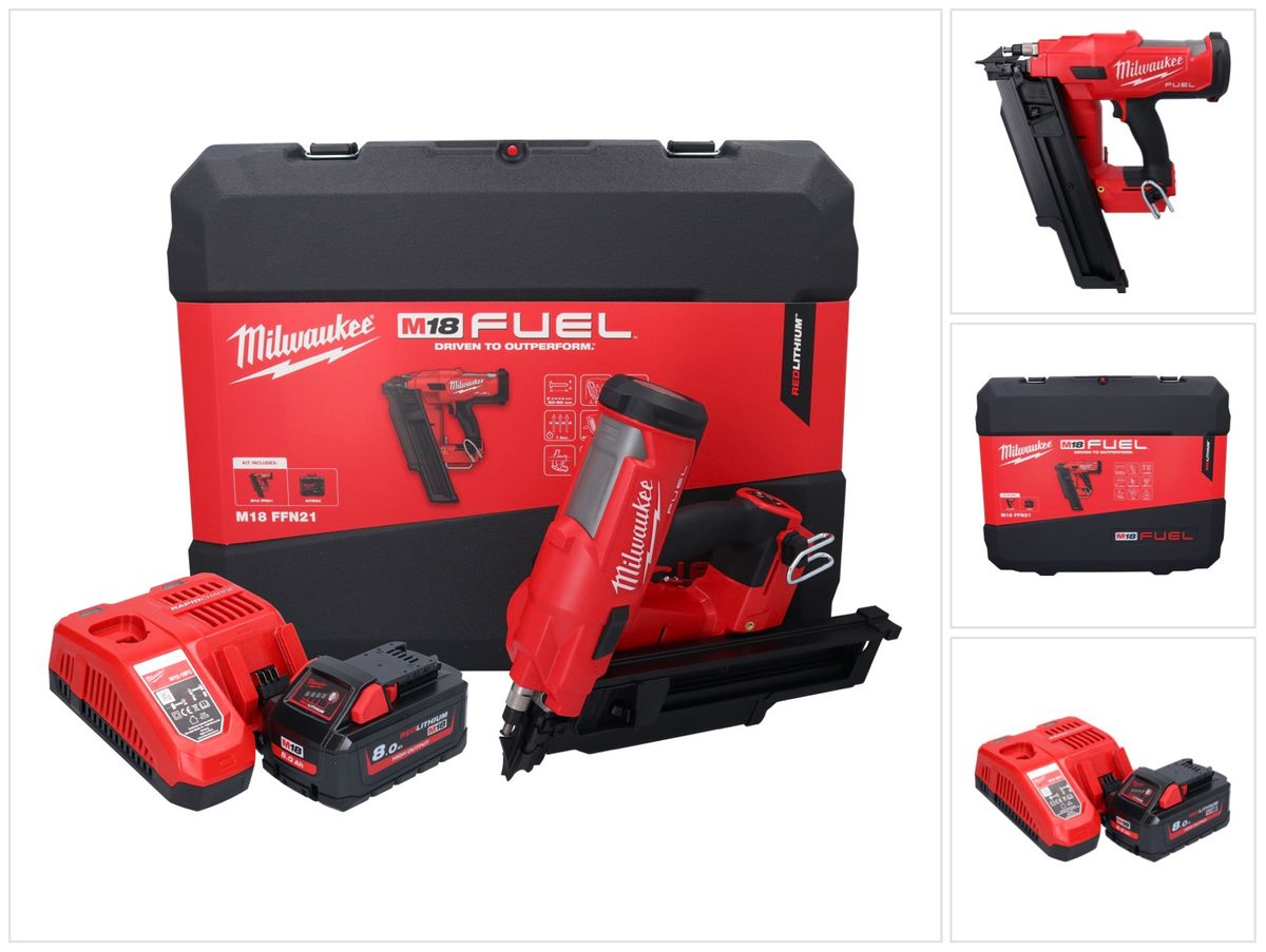 Cloueur à batterie Milwaukee M18 FFN21-801C 18 V 50 - 90 mm sans balais + 1x batterie 8,0 Ah + chargeur + coffret