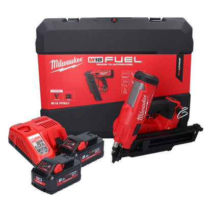 Cloueur à batterie Milwaukee M18 FFN21-802C 18 V 50 - 90 mm sans balais + 2x batteries 8,0 Ah + chargeur + coffret