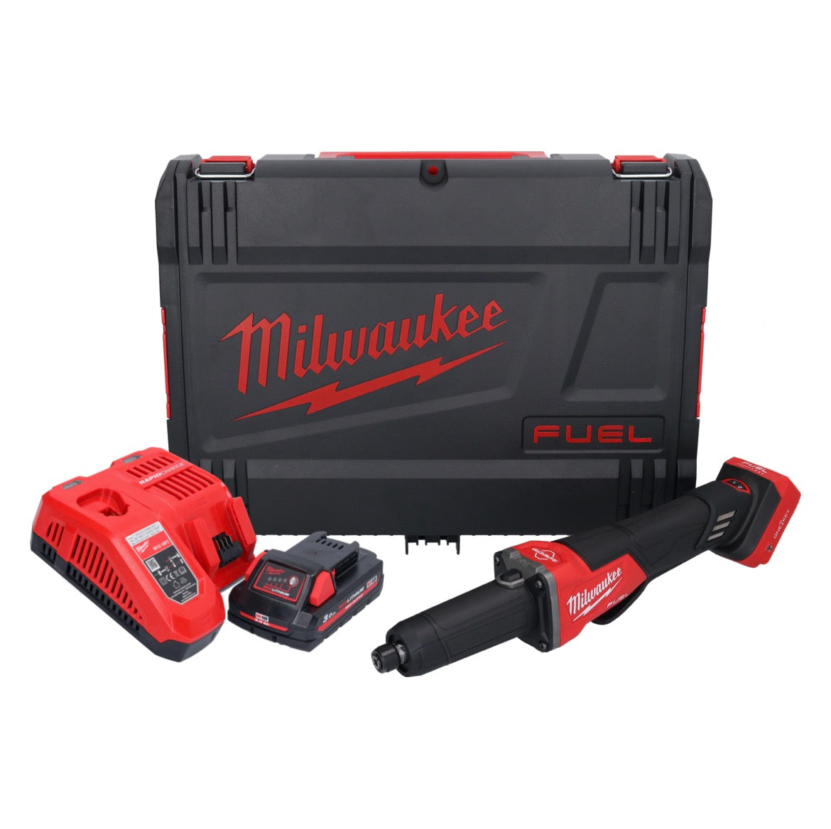 Milwaukee M18 FDGROVPDB-301X Akku Geradschleifer 18 V Brushless + 1x Akku 3,0 Ah + Ladegerät + HD Box