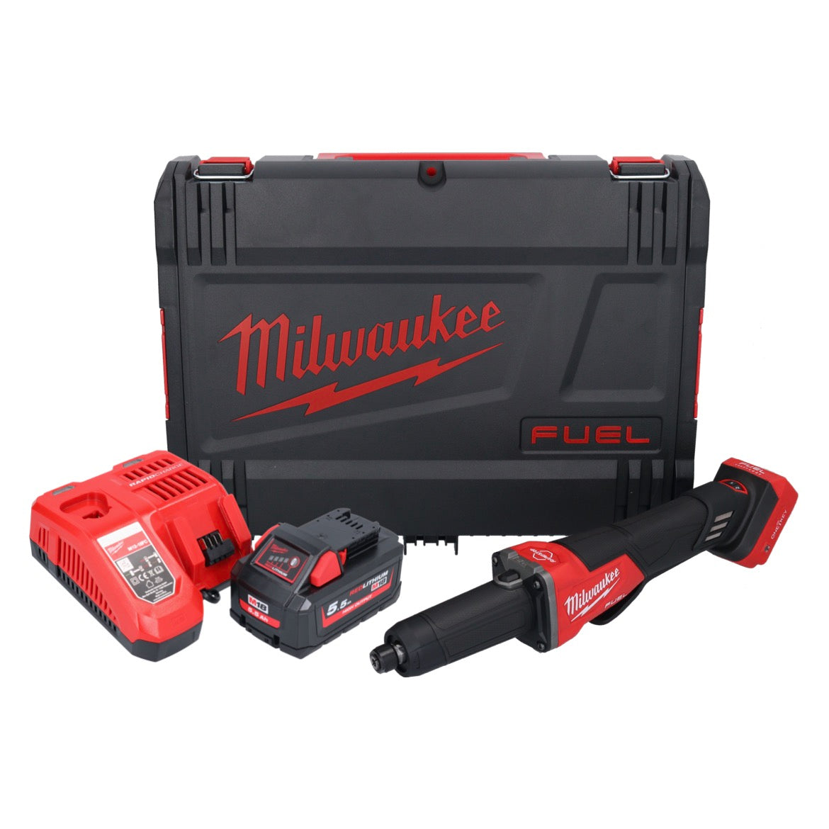 Meuleuse droite à batterie Milwaukee M18 FDGROVPDB-551X 18 V brushless + 1x batterie 5,5 Ah + chargeur + boîtier HD