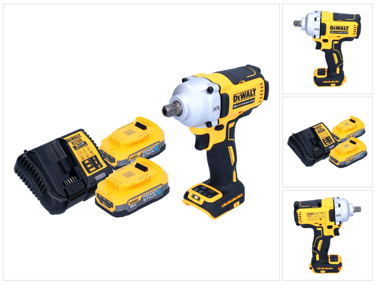 Clé à chocs sans fil DeWalt DCF 892 E2 18 V 812 Nm 1/2" sans balais + 2x batterie Powerstack 1,7 Ah + chargeur