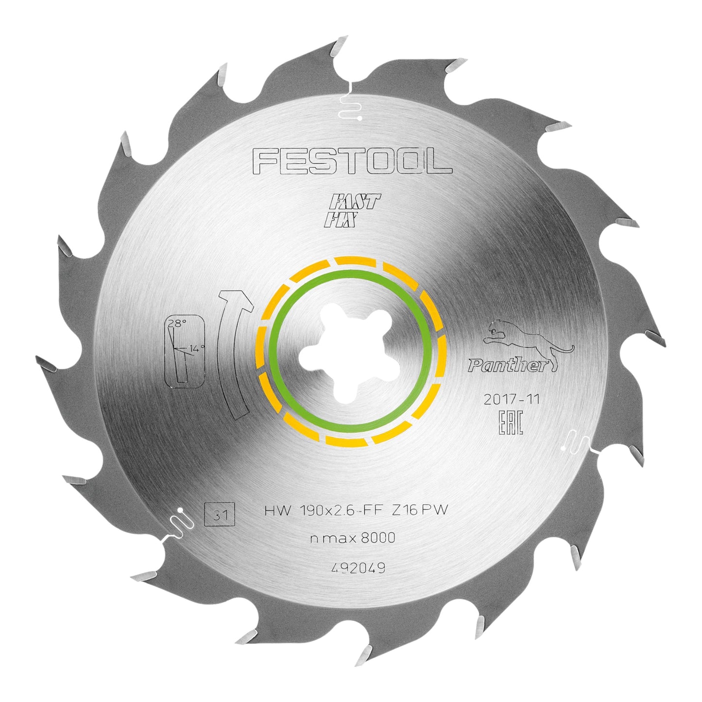 Festool HW 190x2,6 FF PW16 Kreissägeblatt WOOD RIP CUT ( 492049 ) 190 x 2,6 mm 16 Zähne für zur Faser verlaufende Vollholz-Längsschnitte