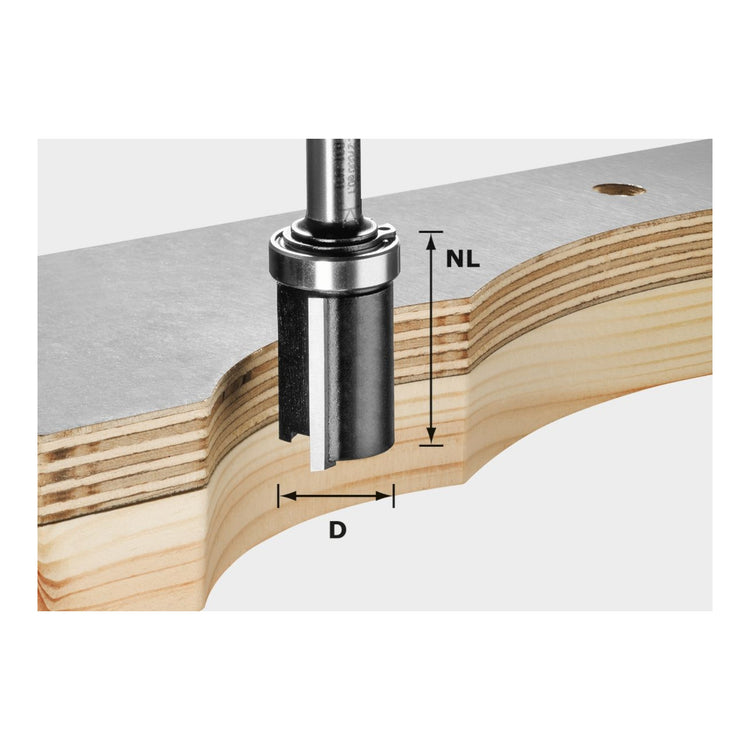 Festool HW S8 D19/NL25 fraise affleurante 19,05 x 25 x 62 x 8 mm (491028) pour fraisage au pochoir avec roulements à billes supérieurs