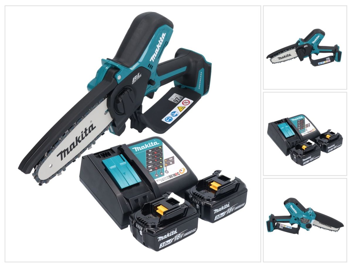 Tronçonneuse à batterie Makita DUC 150 RF201 18 V 15 cm sans balais + 2x batteries 3,0 Ah + chargeur