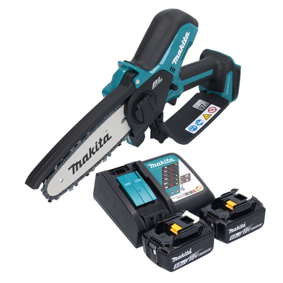 Tronçonneuse à batterie Makita DUC 150 RT201 18 V 15 cm sans balai + 2x batteries 5,0 Ah + chargeur