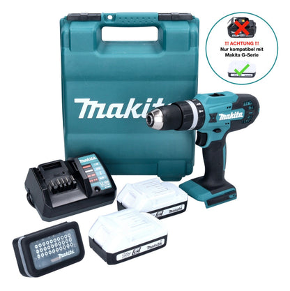 Makita HP 488 D011 Akku Schlagbohrschrauber 18 V 42 Nm G-Serie + 2x Akku 1,5 Ah + Ladegerät + 31 tlg. Bit Set + Koffer