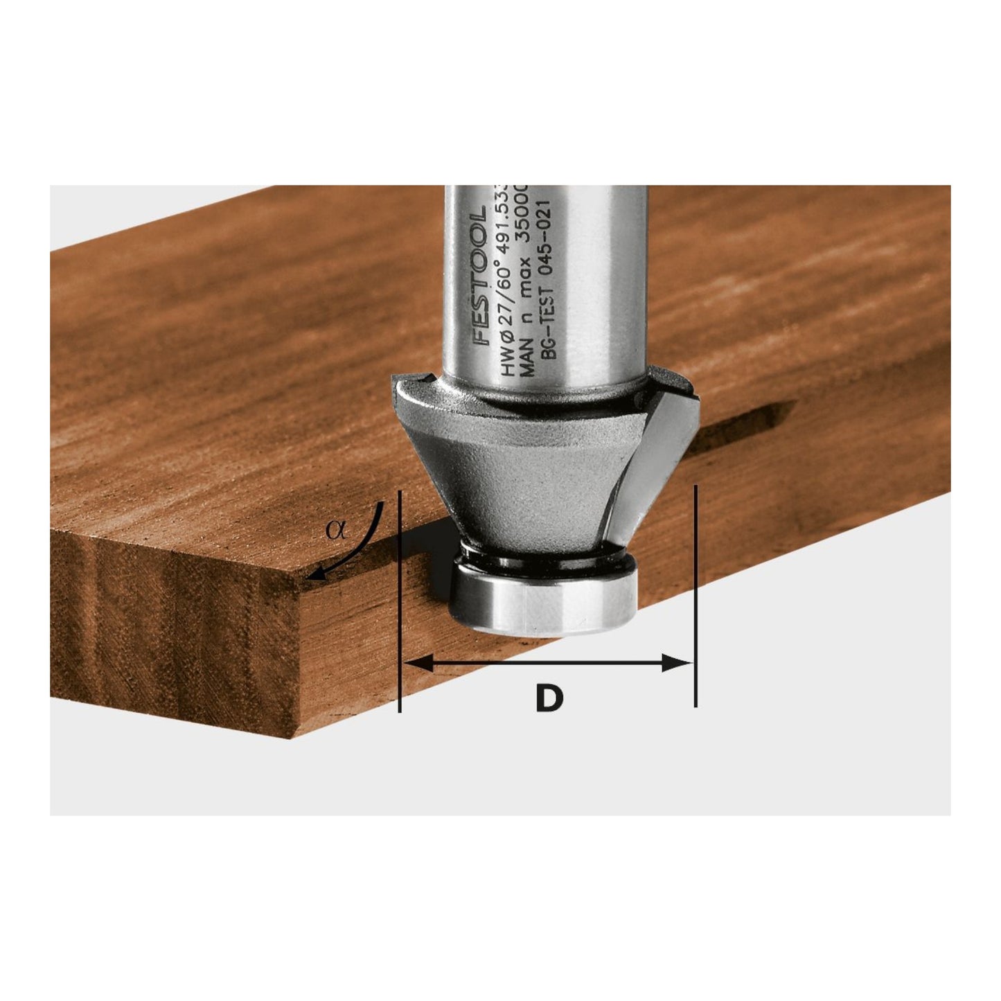 Fraise à chanfreiner Festool HW 45°-OFK 500 (490090) pour chanfreiner les chants en plastique ou en bois massif