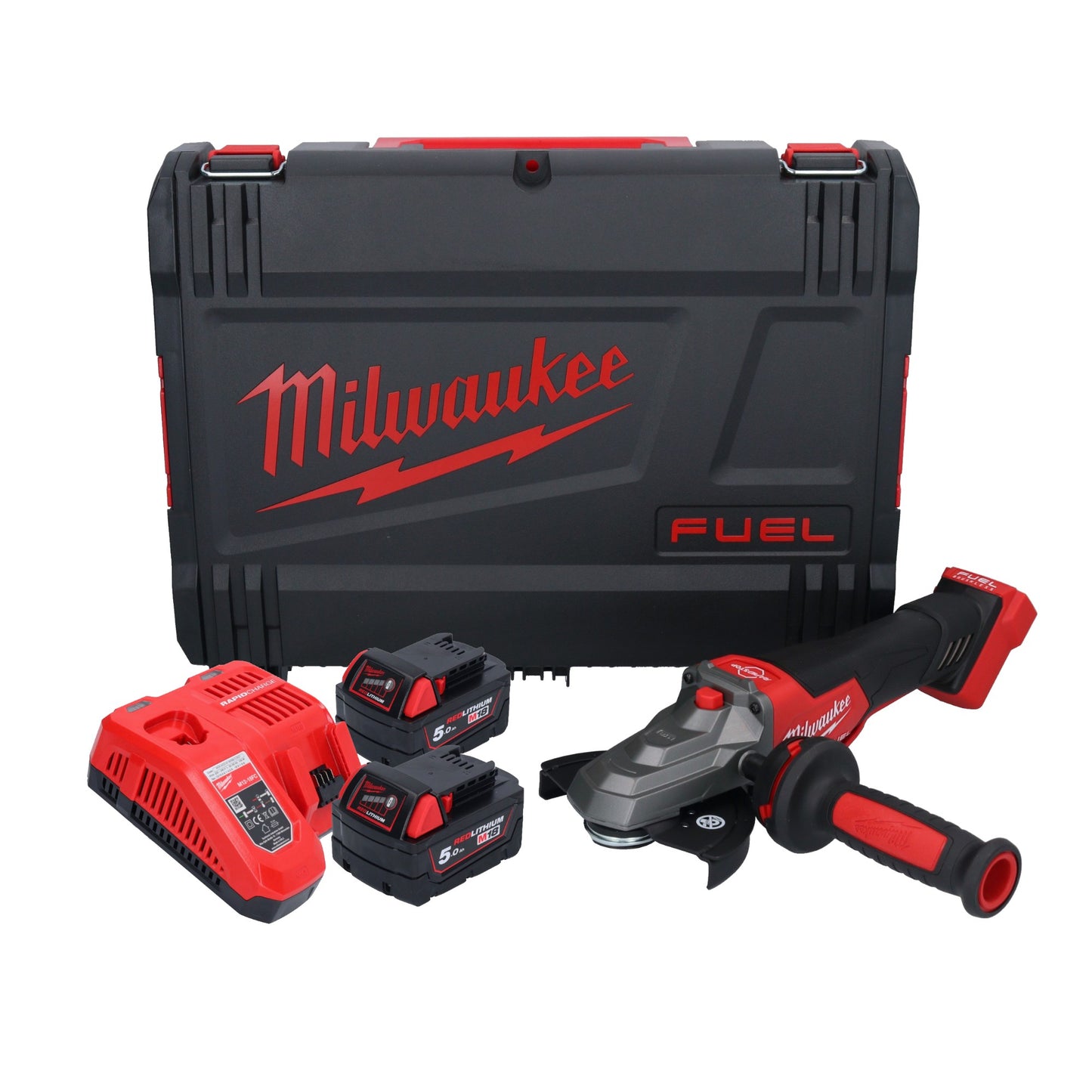 Meuleuse d'angle à tête plate sur batterie Milwaukee M18 FSAGF125XPDB-502X 18 V 125 mm brushless + 2x batteries 5,0 Ah + chargeur + boîtier HD