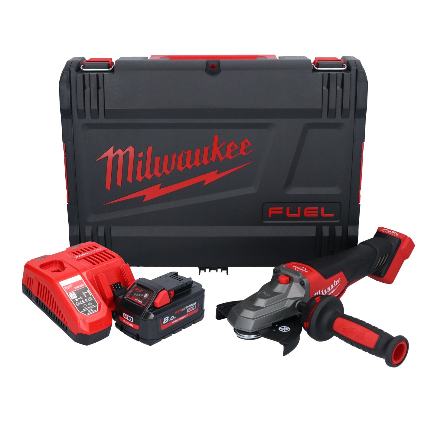 Meuleuse d'angle à tête plate sur batterie Milwaukee M18 FSAGF125XPDB-801X 18 V 125 mm brushless + 1x batterie 8,0 Ah + chargeur + boîtier HD