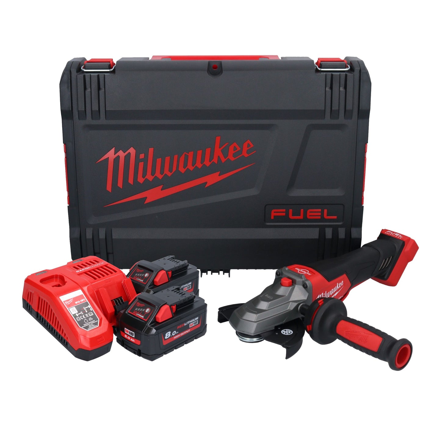 Milwaukee M18 FSAGF125XPDB-802X Akku Flachkopf Winkelschleifer 18 V 125 mm Brushless + 2x Akku 8,0 Ah + Ladegerät + HD Box