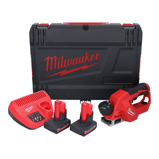 Raboteuse sur batterie Milwaukee M12 BLP-502X 12 V 51 mm brushless + 2x batteries 5,0 Ah + chargeur + boîtier HD