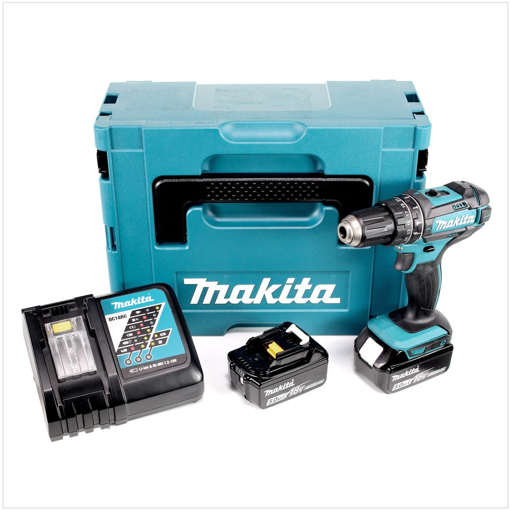 Makita DHP 482 RTJ Akku Schlagbohrschrauber 18V 62Nm im Makpac + 2x 5,0 Ah Akku + Ladegerät - Toolbrothers