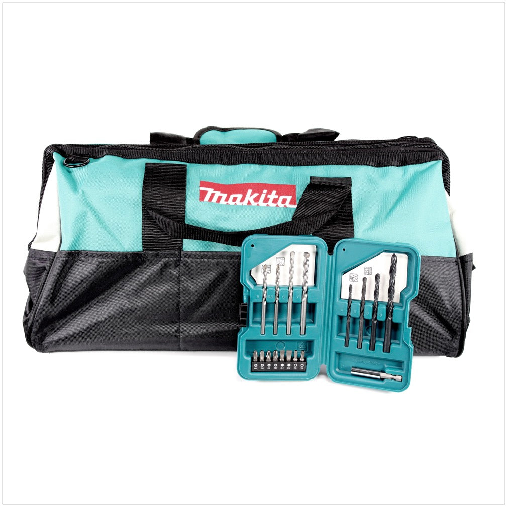 Makita DHP 482 W Akku Schlagbohrschrauber 18 V 62Nm + 2 x 1,5 Ah Akku + Ladegerät + Werkzeugtasche + 17tlg. Bits & Bohrer-Set - Toolbrothers