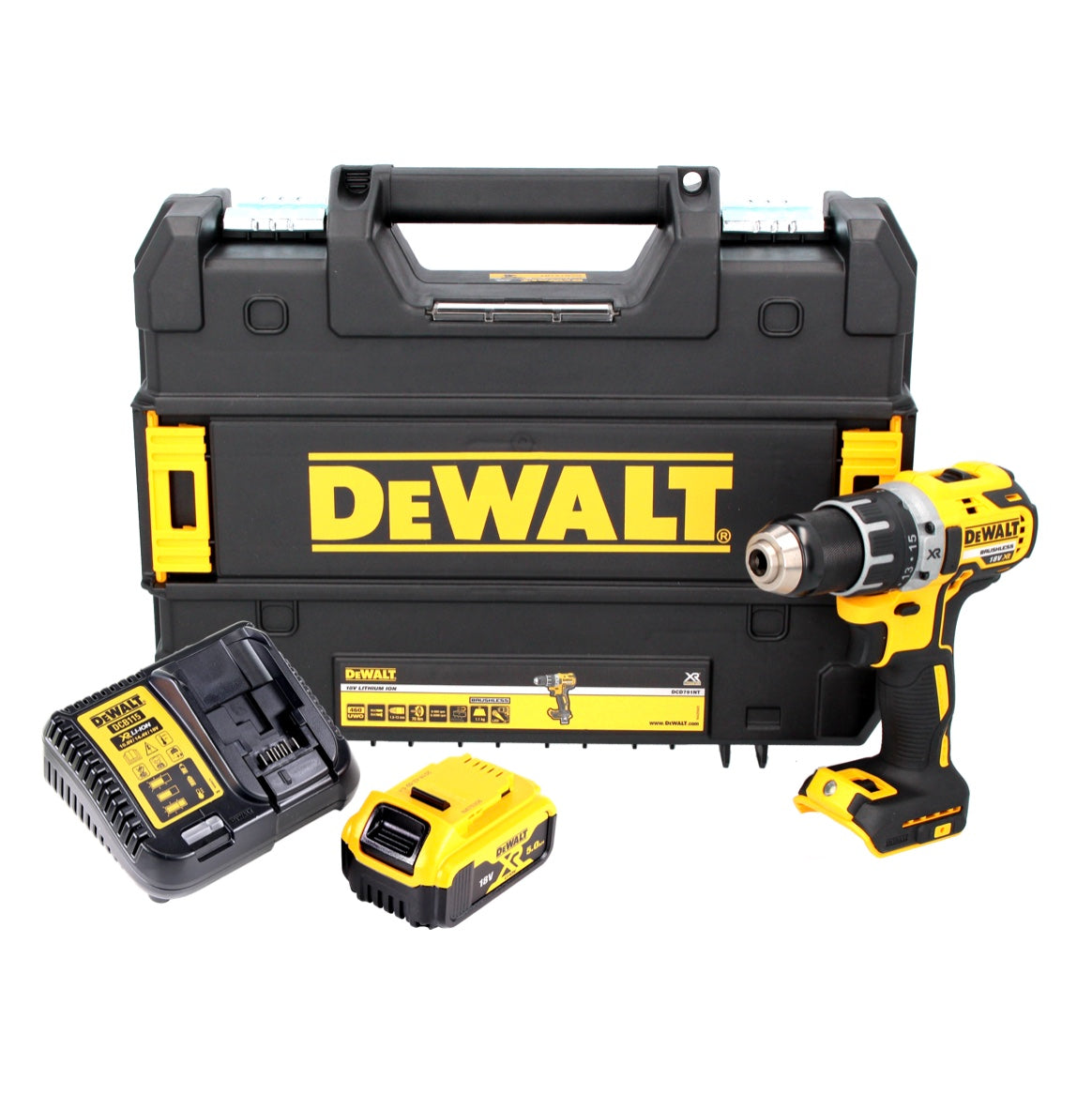 DeWalt DCD 791 P1 Akku Bohrschrauber 18 V 70 Nm Brushless + 1x Akku 5,0 Ah + Ladegerät + TSTAK - Toolbrothers