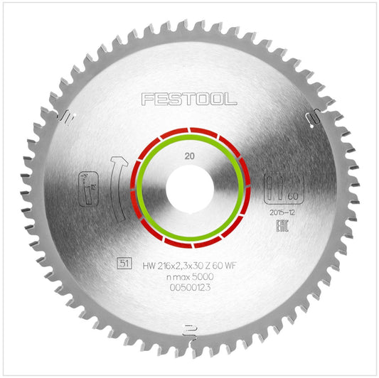 Festool Spezial Kreissägeblatt HW 216 x 30 x 2,3 mm WZ/FA60 216 mm 60 Zähne ( 500123 ) - Toolbrothers