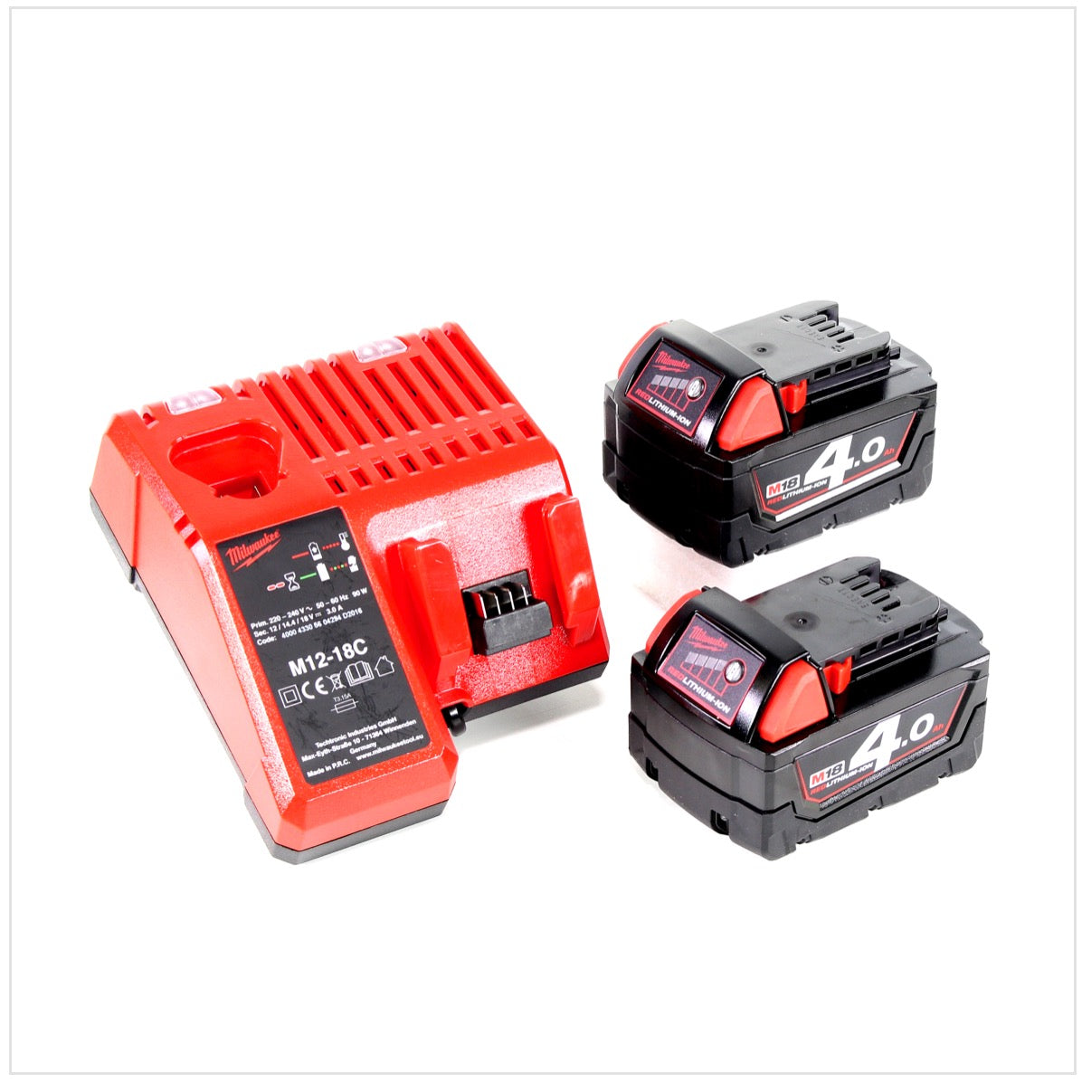 Milwaukee M18 BLPD 402 C 18 V Brushless Akku - Schlagbohrschrauber im Koffer + 2x 4.0 Ah Red Li-Ion Akkus + Milwaukee M12-18C Universal Akku Ladegerät - Toolbrothers