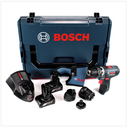 Bosch GSR 12V-15 FC Professional FlexiClick Akku Bohrschrauber mit 2 x 4 Ah Akkus + Lader + 3 tlg. Aufsätze - Set in L-Boxx - Toolbrothers