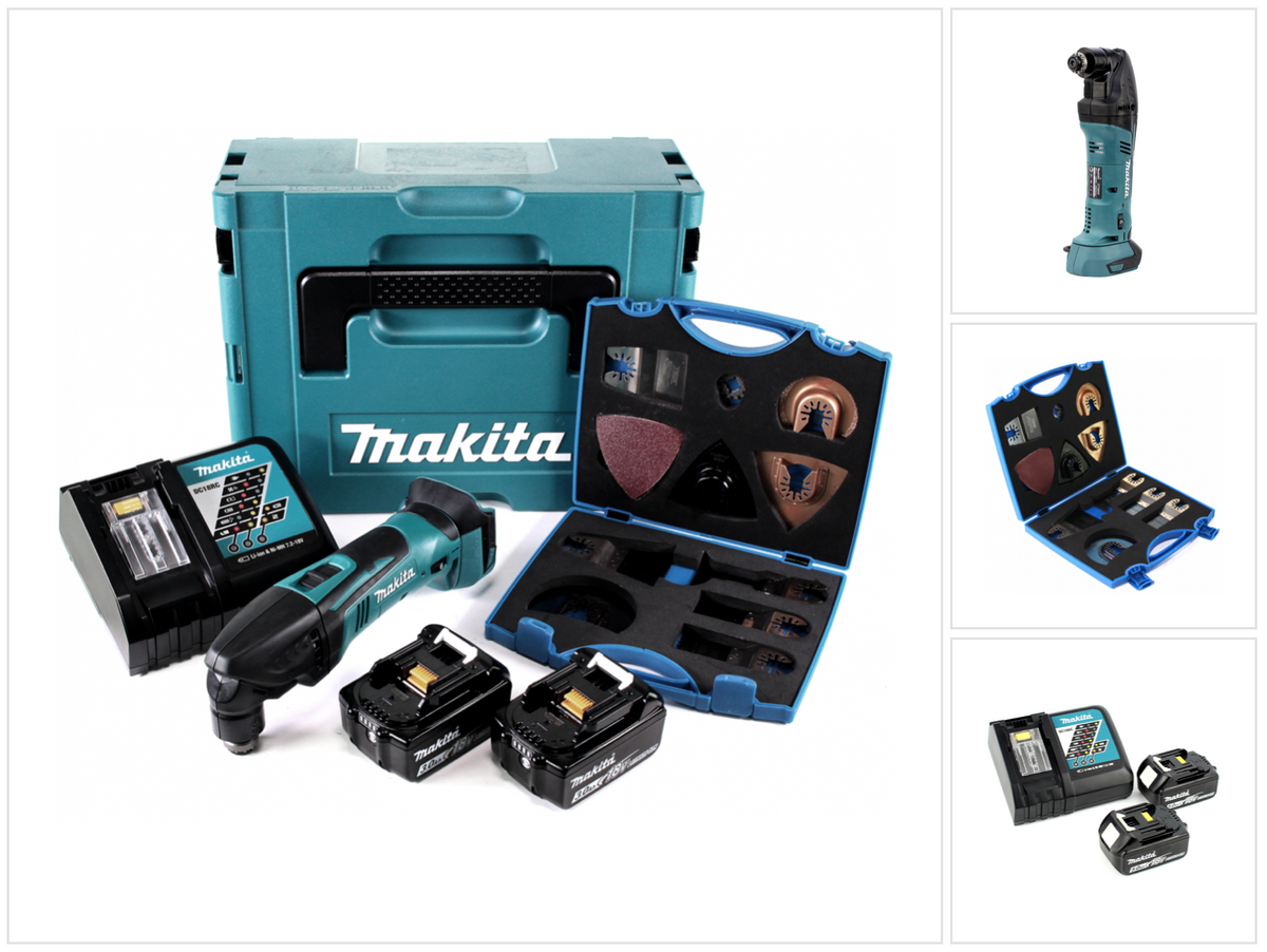 Makita DTM 50 RFJ 18V Li-Ion Akku Multifunktionswerkzeug im Makpac + 2x 3,0 Ah Akku + 1x Ladegerät + WellCut MT-20 Klingen Set - Toolbrothers