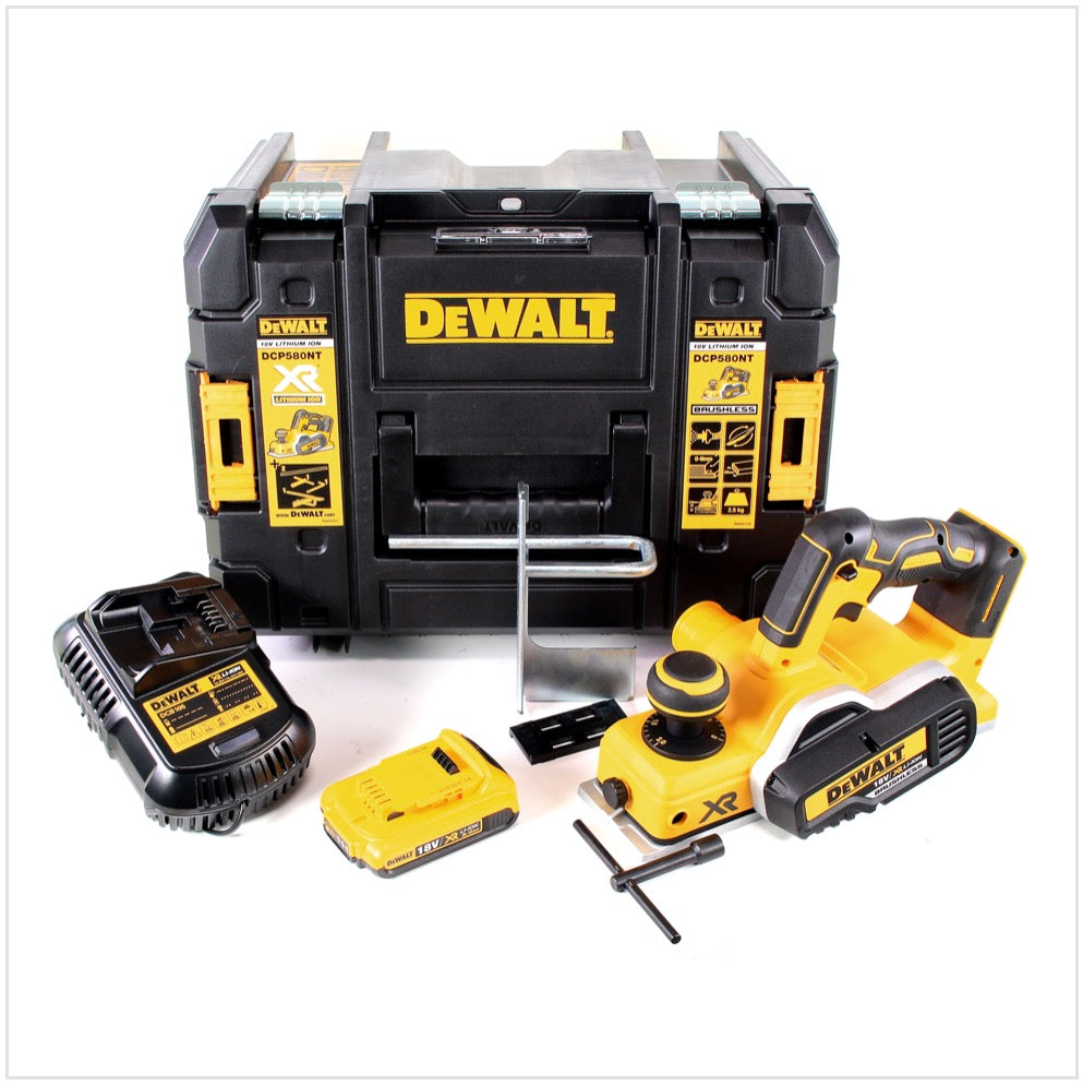 DeWalt DCP 580 D1 Akku Hobel 18V 82mm + 1x Akku 2,0Ah + Ladegerät + TSTAK - Toolbrothers