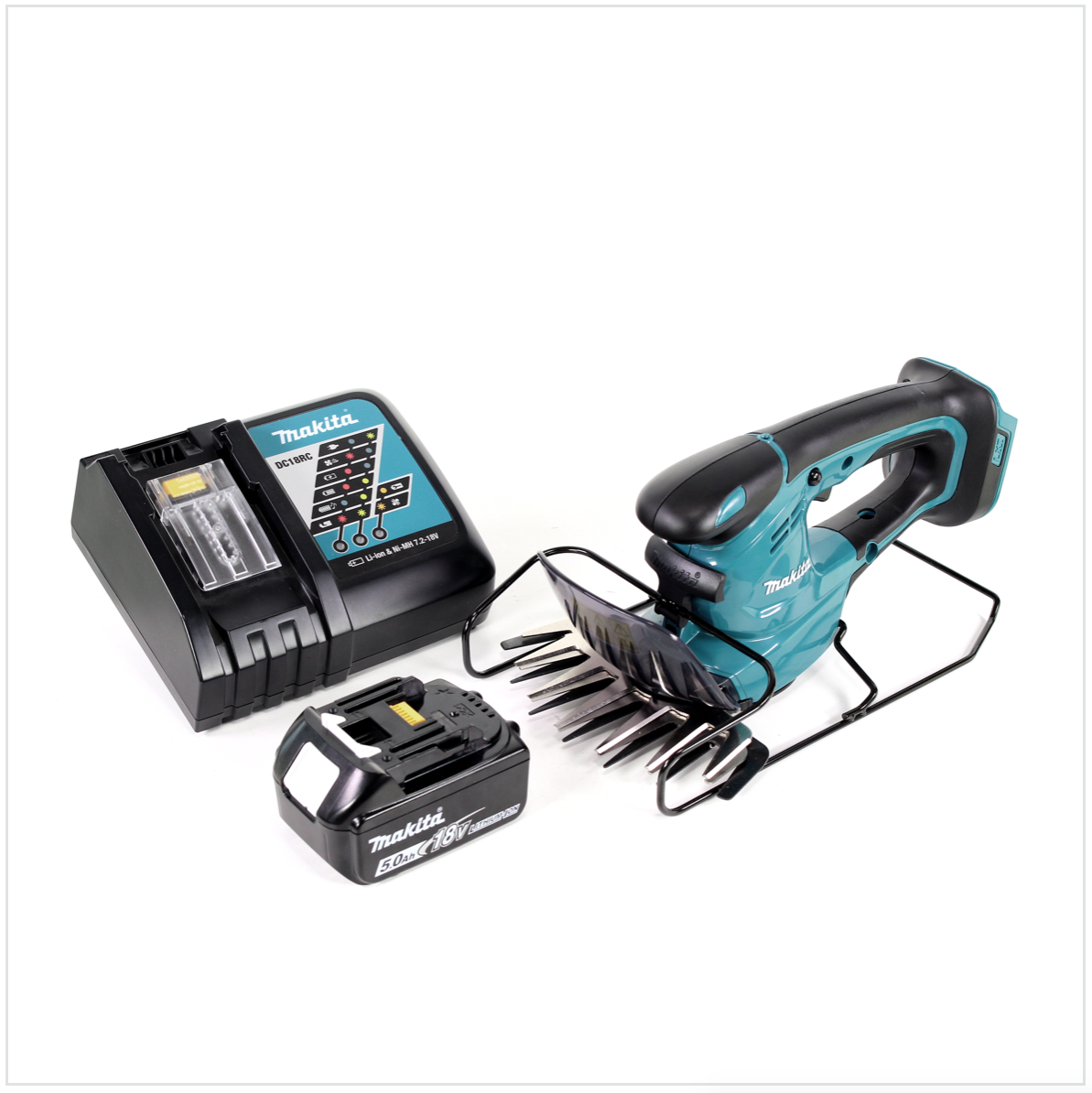 Makita DUM 168 RT1 18V Li-ion Akku Grasschere + 1x BL1850 B 5,0 Ah Akku + 1x DC18RC Ladegerät - Toolbrothers