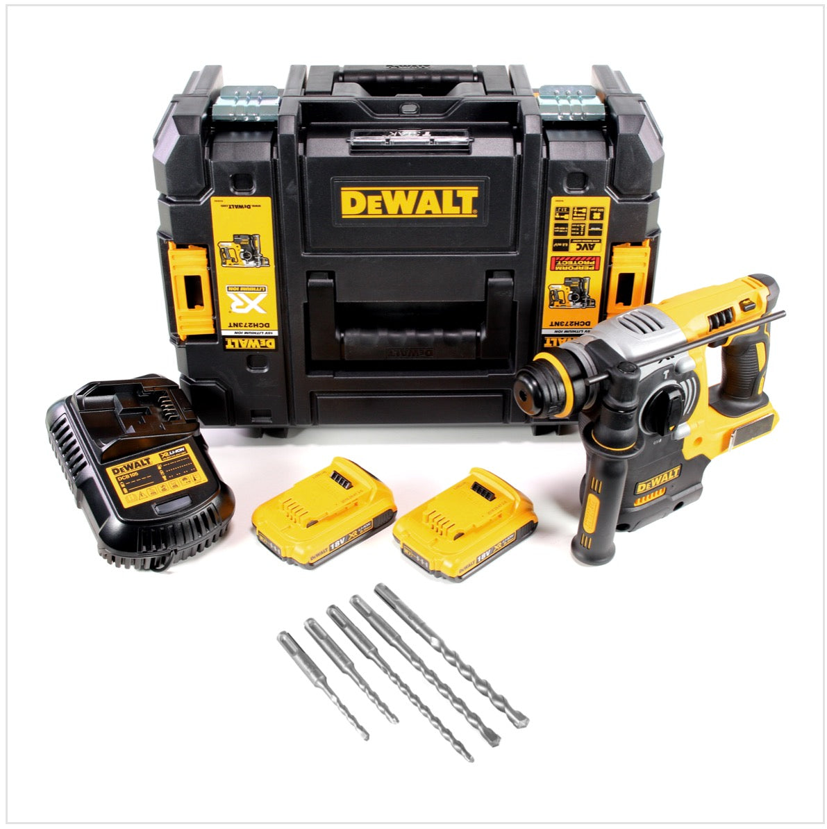 DeWalt DCH 273 D2 Akku Drehbohrhammer 18V 2,1J SDS-Plus Brushless + 2x Akku 2,0Ah + Ladegerät + 5x Bohrer + TSTAK - Toolbrothers