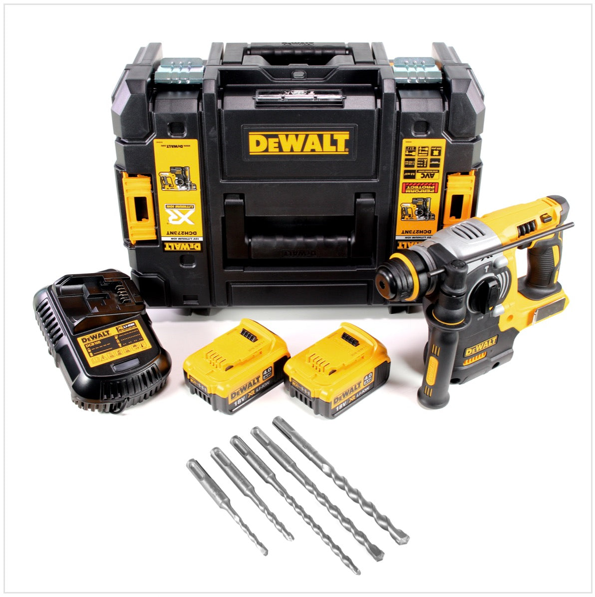 DeWalt DCH 273 M2 Akku Kombihammer 18V 2,1J SDS plus Brushless + 2x Akku 4,0Ah + Ladegerät + 5 tlg. Bohrerset + TSTAK - Toolbrothers