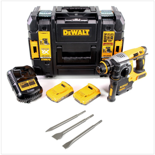 DeWalt DCH 273 D2 Akku Kombihammer 18V 2,1J SDS-Plus Brushless + 2x Akku 2,0Ah + Ladegerät + TSTAK + 3x Meißel - Toolbrothers