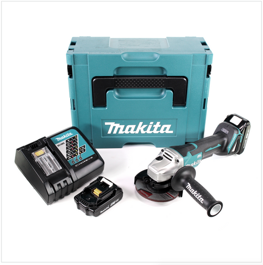 Makita DGA 455 RAJ Akku Winkelschleifer 18 V 115 mm Brushless + 2x Akku 2,0 Ah + Ladegerät + Makpac - Toolbrothers