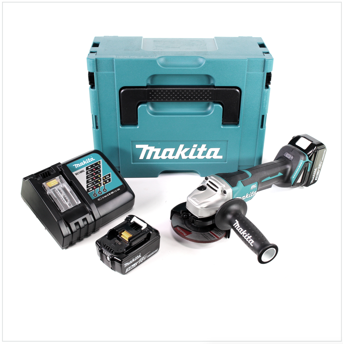 Makita DGA 455 RFJ Akku Winkelschleifer 18 V 115mm Brushless + 2x Akku 3,0Ah + Ladegerät + Makpac - Toolbrothers