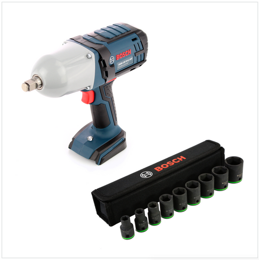 Bosch GDS 18 V-LI HT Akku Drehschlagschrauber 18V 650Nm 1/2" Solo ( 06019B1300 ) + 9tlg. Steckschlüssel Set ( 2608551100 ) - Toolbrothers