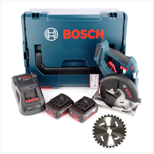 Bosch GKM 18 V-LI Professional Akku Metall Kreissäge 136 mm mit 2 x 5,0 Ah Li-Ion Akku + Ladegerät + L-Boxx + 2 x Metall Kreissägeblatt - Toolbrothers