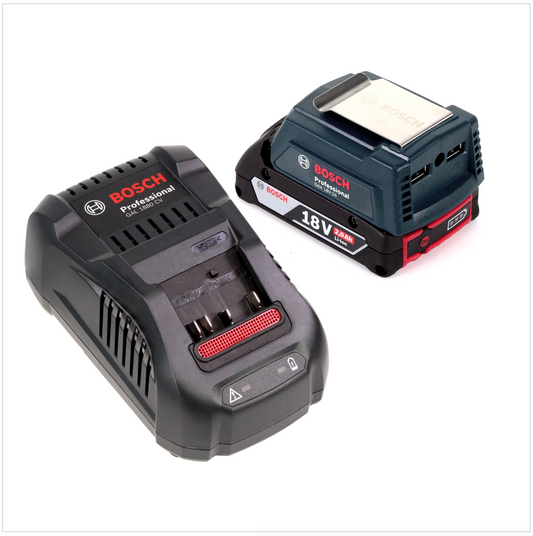 Bosch USB Power Set 18 V mit GAA Professional USB Adapter für 14,4 V / 18 V Akkus + 1x GBA 18V 2,0 Ah Li-Ion Einschub Akku + 1x Schnell Ladegerät GAL 1880 CV - Toolbrothers