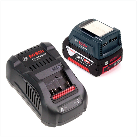 Bosch USB Power Set 18 V mit GAA Professional USB Adapter für 14,4 V / 18 V Akkus + 1x GBA 18V 5,0 Ah Li-Ion Einschub Akku + 1x Schnell Ladegerät GAL 1880 CV - Toolbrothers