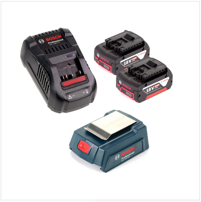 Bosch USB Power Set 18 V mit GAA Professional USB Adapter für 14,4 V / 18 V Akkus + 2x GBA 18V 6,0 Ah Li-Ion Einschub Akku + 1x Schnell Ladegerät GAL 1880 CV - Toolbrothers