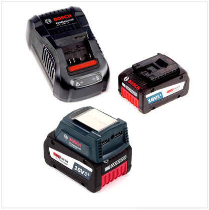 Bosch USB Power Set 18 V mit GAA Professional USB Adapter für 14,4 V / 18 V Akkus + 2x GBA 18V 6,3 Ah EneRacer Li-Ion Einschub Akku + 1x Schnell Ladegerät GAL 1880 CV - Toolbrothers