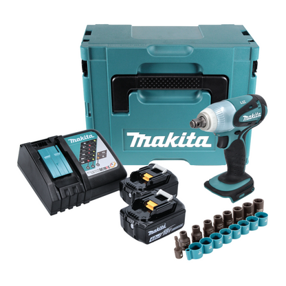 Makita DTW 251 RMJ Akku Schlagschrauber 18 V 230 Nm 1/2" + 2x Akku 4,0 Ah + Ladegerät + 9 tlg. Steckschlüssel Set + Makpac - Toolbrothers