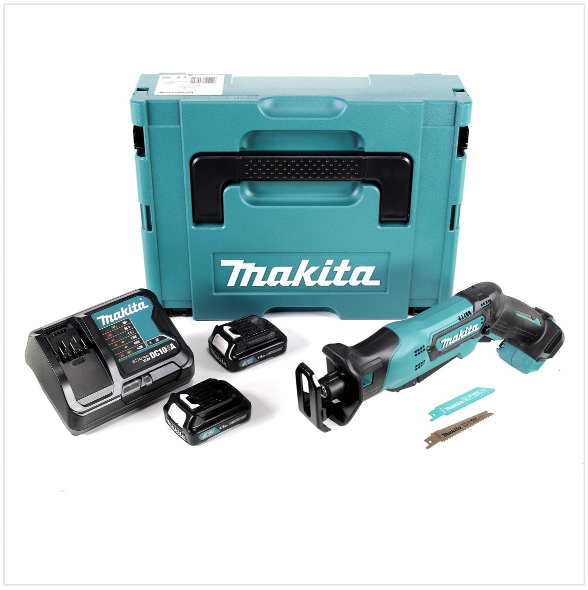 Makita JR 103 DRYJ 10,8 V Akku Säbel Reciprosäge + 2 x 1,5 Ah Akku + Ladegerät im Makpac 1 Systemkoffer - Toolbrothers