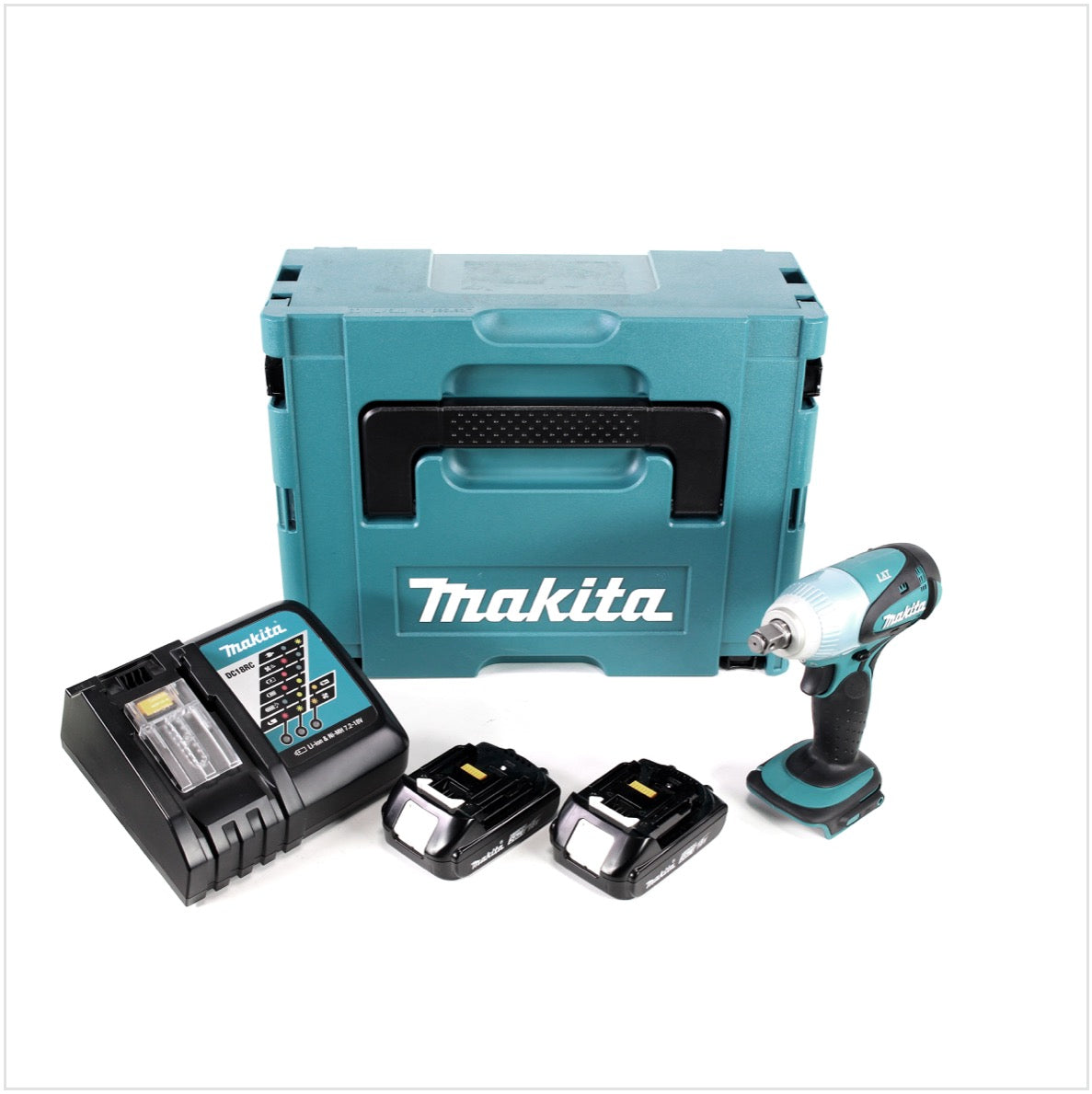 Makita DTW 251 RAJ Akku Schlagschrauber 18 V 230 Nm 1/2" + 2x Akku 2,0 Ah + Ladegerät + Makpac - Toolbrothers