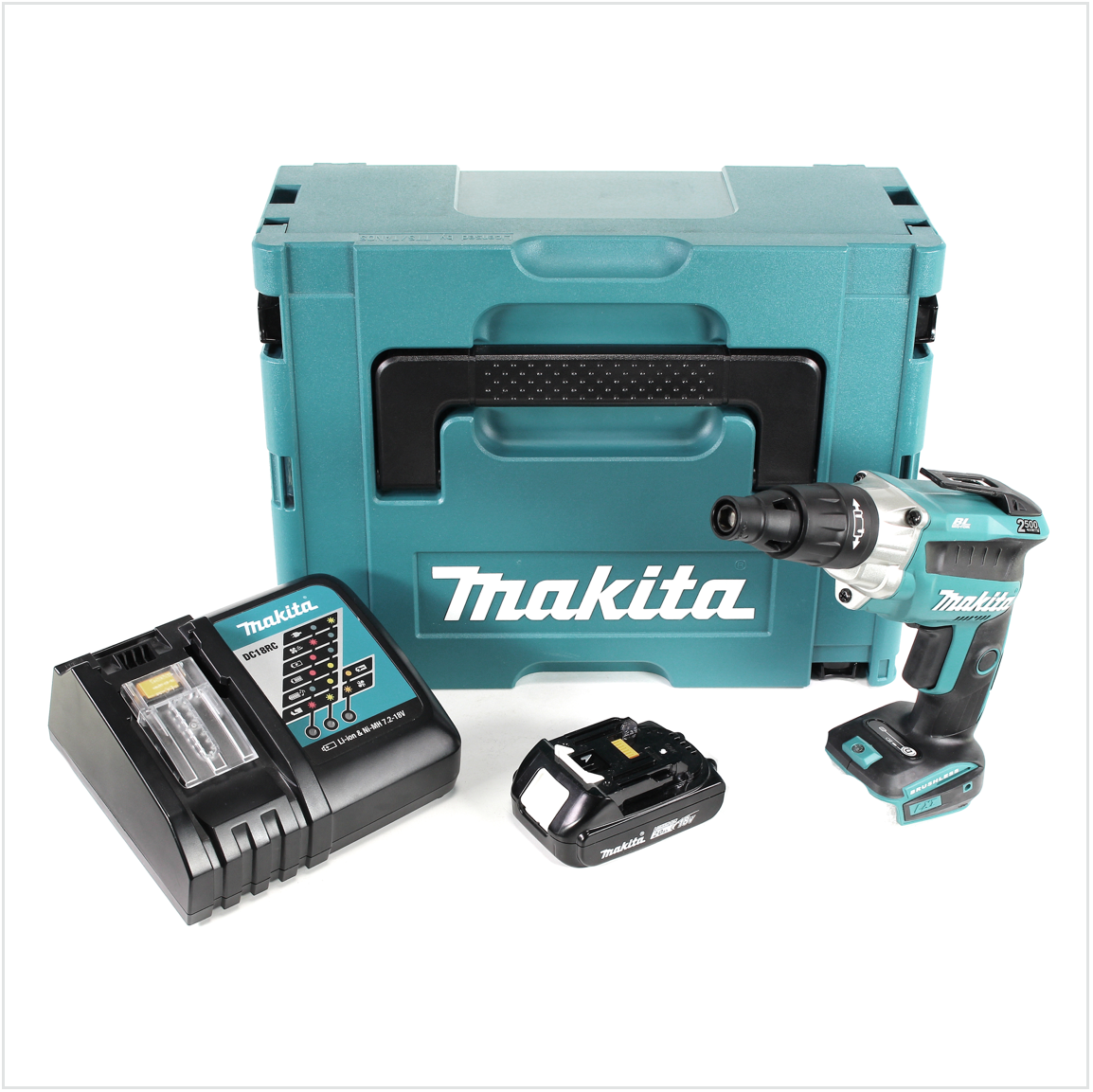 Makita DFS 251 RA1J Akku Trockenbauschrauber 18 V Brushless + 1x Akku 2,0 Ah + Ladegerät + Makpac - Toolbrothers