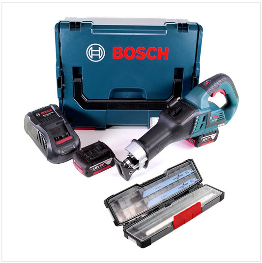 Bosch GSA 18V-32 Professional Akku Recipro- / Säbelsäge brushless in L-Boxx mit 2x GBA 6,0 Ah Akku und GAL 1880 CV Ladegerät + Bosch Säbelsägeblätter Tough Box Wood Metal All-in-One bis 300 mm 20 tlg ( 2607010996 ) - Toolbrothers