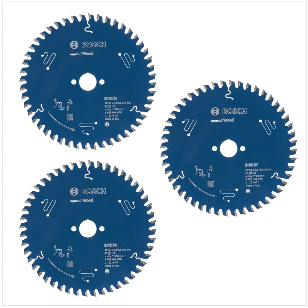 3x Bosch Kreissägeblatt Expert for Wood Holz 160 x 20 x 2,2 mm 48 Zähne ( 2608644018 ) - Toolbrothers