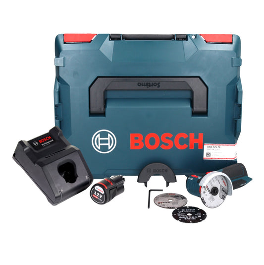Bosch GWS 12V-76 Professional Akku Winkelschleifer 12 V 76 mm Brushless + 1x Akku 3,0 Ah + Ladegerät + L-Boxx - Toolbrothers