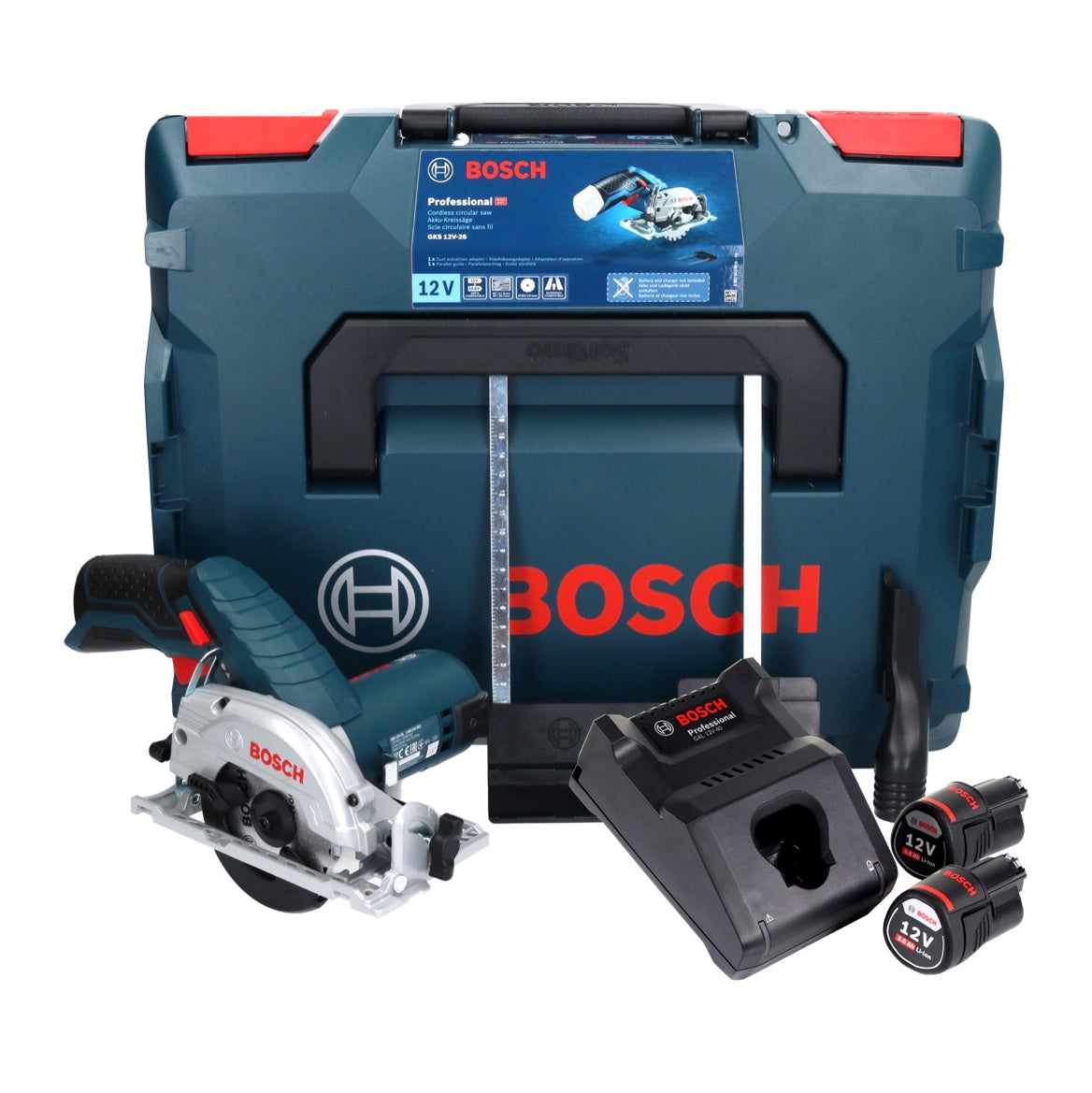 Bosch GKS 12V-26 Professional Akku Handkreissäge 12 V 85 mm + 2x Akku 3,0 Ah + Ladegerät + L-Boxx